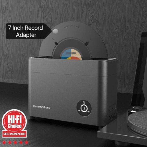 HumminGuru Ultrasonic Vinyl Record Cleaner Bundle with 7" + 10" Record Adapters (Dark Gray)