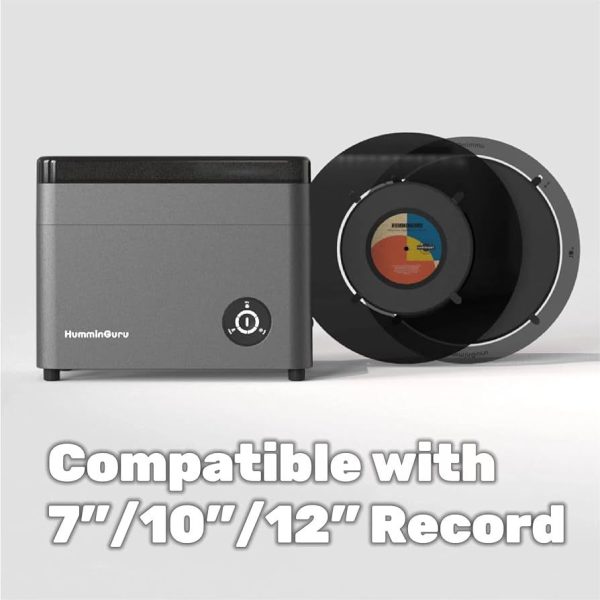 HumminGuru Ultrasonic Vinyl Record Cleaner Bundle with 7" + 10" Record Adapters (Dark Gray)